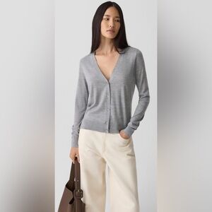 Designer Yeohlee Light Grey Button Cardigan Sweater L